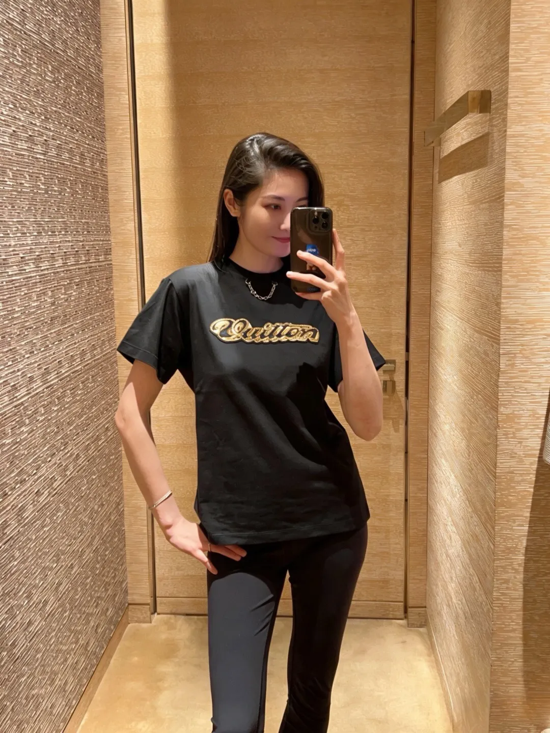 Louis Vuitton/Louis Vuitton Gold sequin letter logo short sleeves